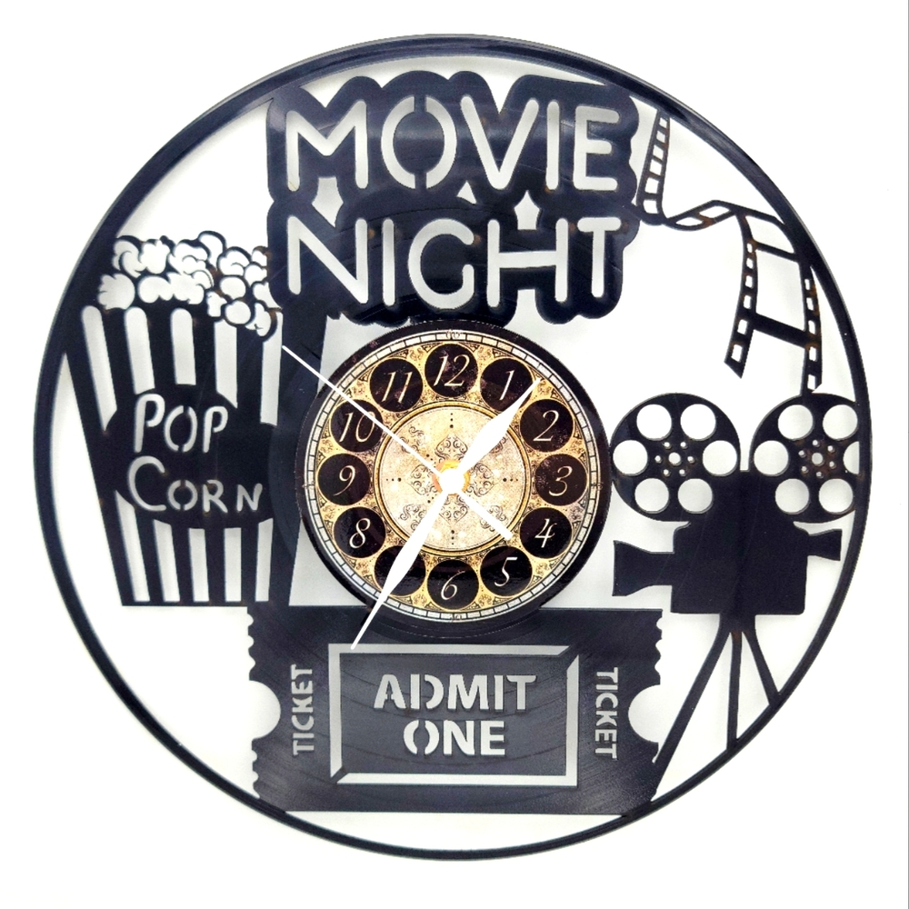 MOVIE NIGHT vinyl record clock